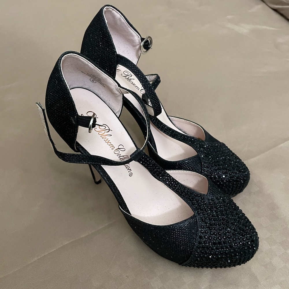 Black crystal heels